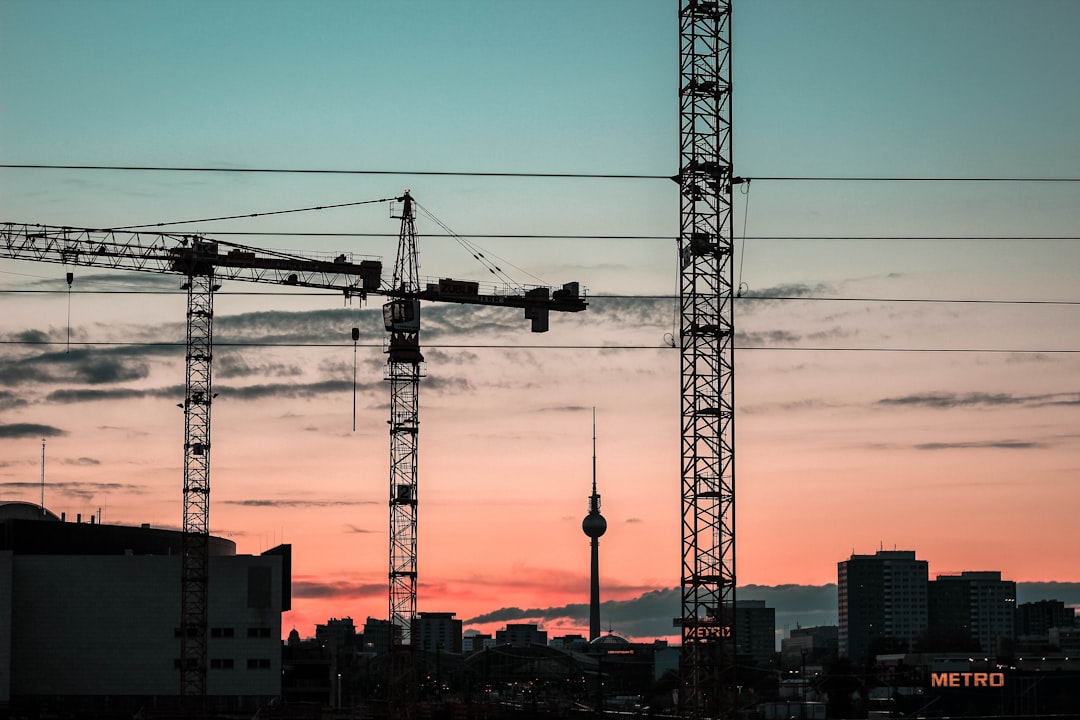 Construction site at sunset